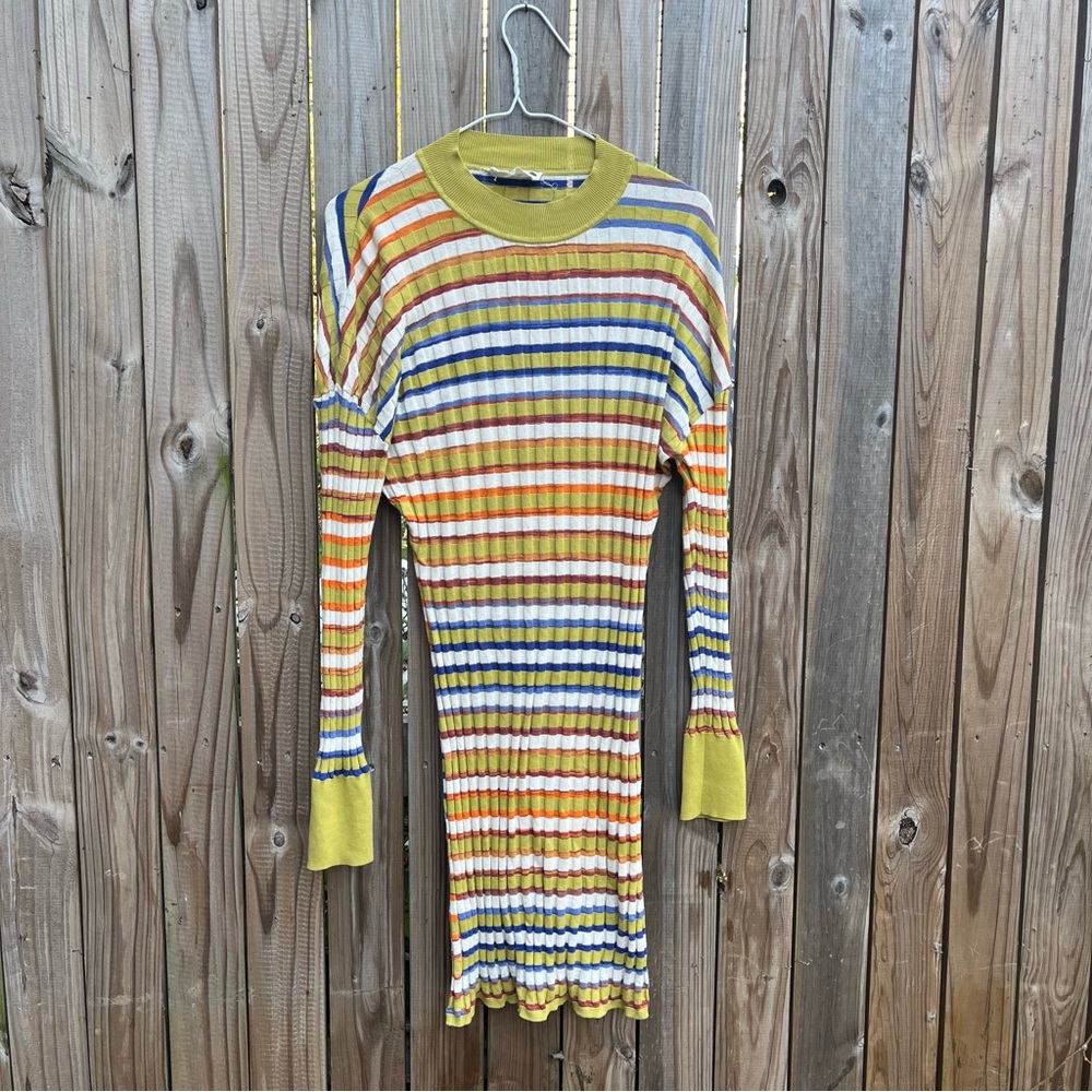Ribbed longsleeve lightweight sweater stripe dress